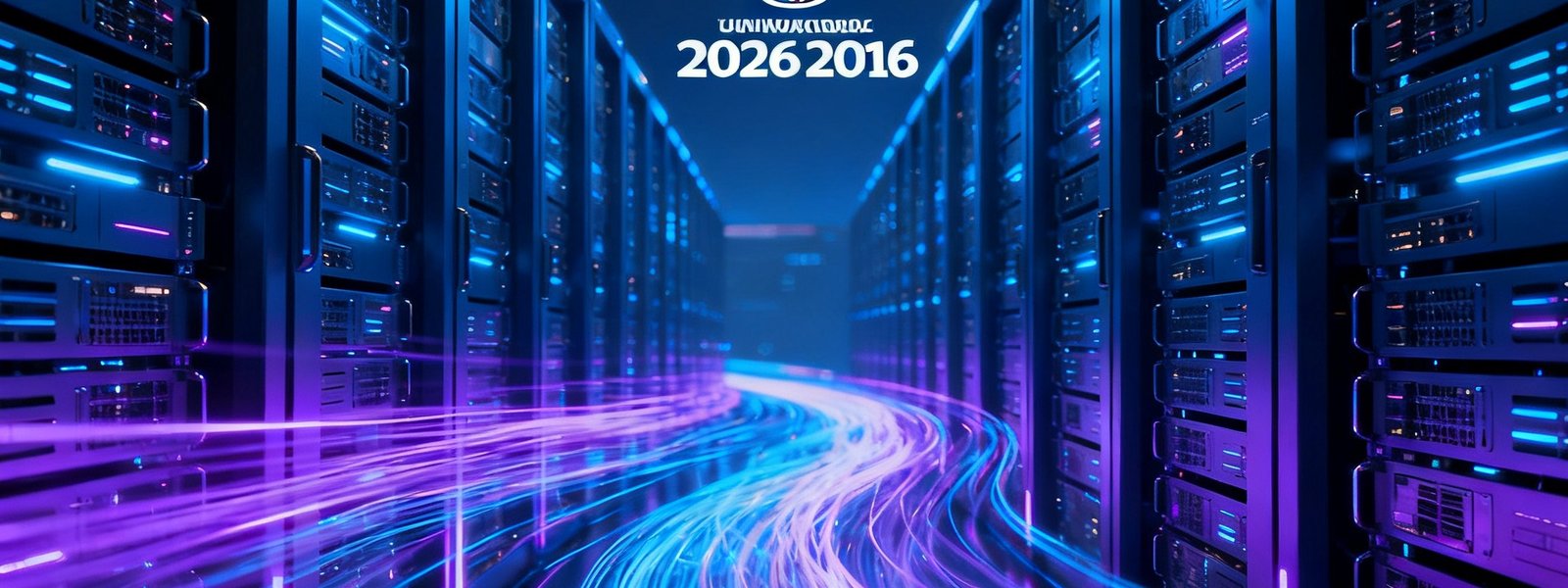 2026世界杯服务器集群，蓝色与紫色霓虹灯效，象征高速数据流